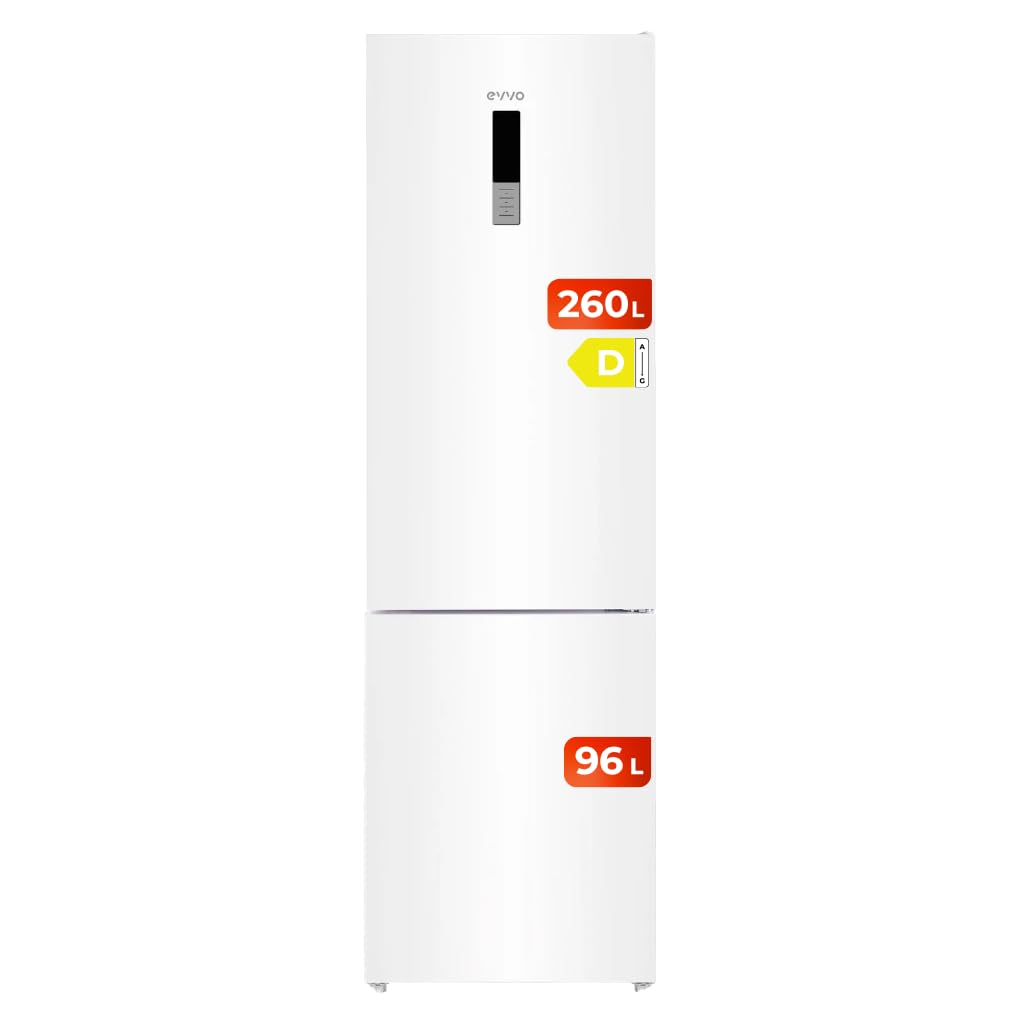 EVVO Frigorífico Combi No Frost, Capacidad Frigorífico 257 L Congelador 94 L, Motor Inverter, 60cm de Ancho, Clase energética D, Multi Air Flow, Luz Interior LED, Panel LED táctil (F60 Color: Blanco)