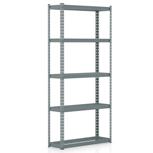 Goplus 5-Tier Metal Shelving Unit, Heavy Duty Wire Storage Rack with Anti-Slip Foot Pads, Height Adjustable Shelves for Warehouse, Kitchen, Living Room, Garage, 12
