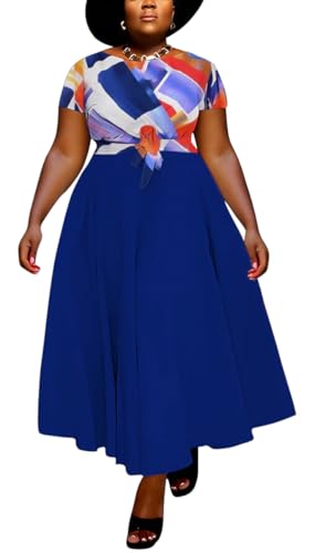 Image of BFFBABY Plus Size Dress A Line Dresses for Women Summer Long Dresses with Sleeve Casual Belted