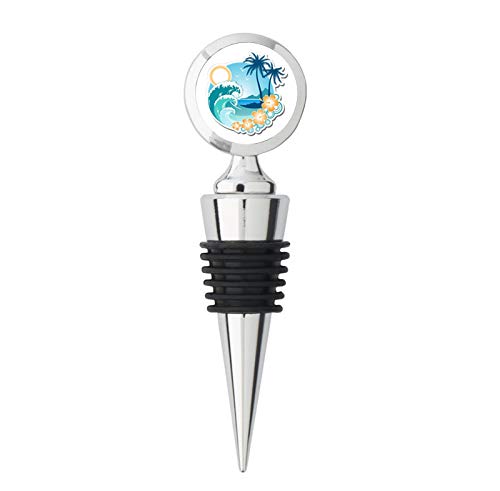Tropical Ocean Beach Waves Palm Tree Vacation Metal Steel Bottle Stopper Winestopper