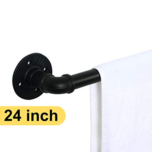 HouseAid 24 Inch Industrial Steel Pipe Towel Rack Holder, Heavy Duty Rustic Hand Towel Bar, Vintage Style Towel Rod for Bathroom, Matte Black