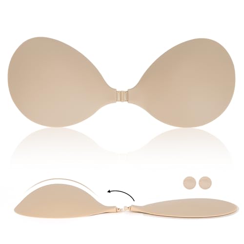Adhesive Strapless Bra for Women, Sticky Seamless Invisible Push up Bra, Backless Silicone Nipple Bras, Reusable
