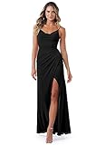Yoreuoia Women's Mermaid Black Bridesmaid Dresses Long for Wedding Floor Length Chiffon Formal Evening Gown with Slit US10
