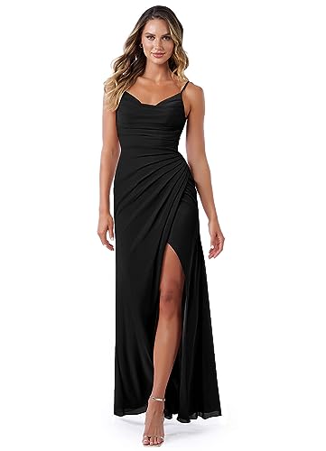 Women's Mermaid Bridesmaid Dresses for Wedding Long Chiffon Formal Evening Gown with Slit YA016