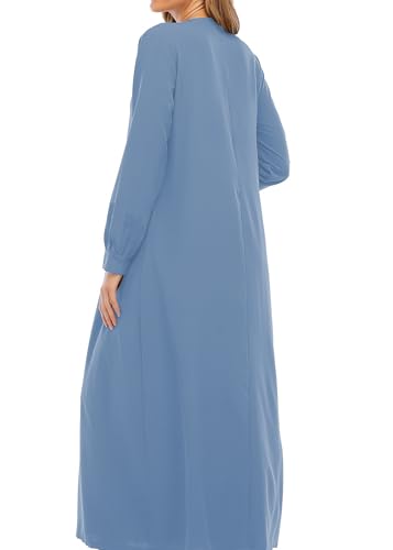 WSPLYSPJY Solid Color Zipper Abaya Muslim Dresses for Women Girls Pockets Islamic Prayer Clothes