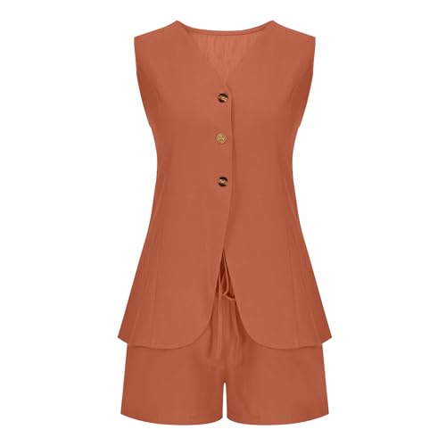 Women Summer 2 Piece Blazer Outfits 2025 V Neck Sleeveless Button Down Vest Shorts Sets Business Work Matching Set2