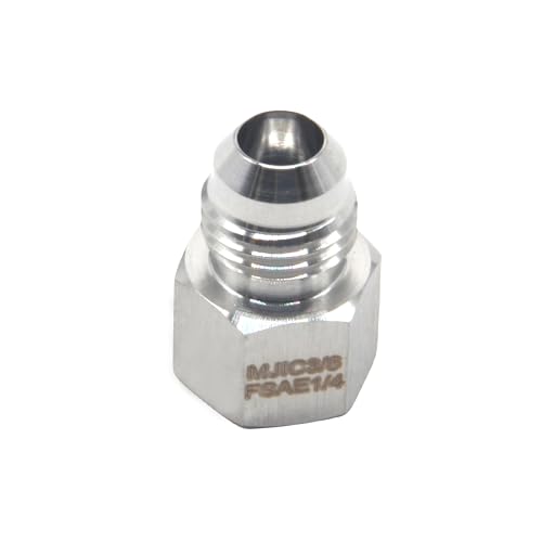 Image of HFS(R) 1 /4 inch Female SAE to 3 /8 inch Male JIC Flare Pipe Fitting Reducer Adapter Stainless Steel 304 (1 /4 inch FSAE x 3 /8 inch MJIC)