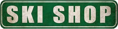 Ski Shop Metal Sign,Skiing Slopes Rustic Tin Sign,Rustic Street Decor Door Name Plate Plaque,4x16 Inch