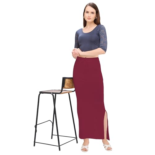 Image of DESI GIRL Cotton Lycra Stretchable Saree Shapewear Petticoat with Drawstring for Women | Fishcut Saree Petticoat with Side Slit for Easy Movement | Saree Shaper | Long inskirt