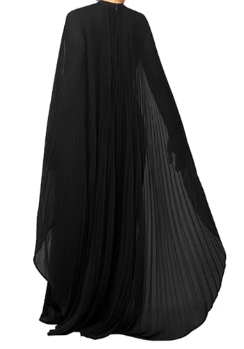 Seltaon Women's Chiffon Pleated Flowy Maxi Dresses Cape Sleeve Pleated Cocktail Evening Party Dress4