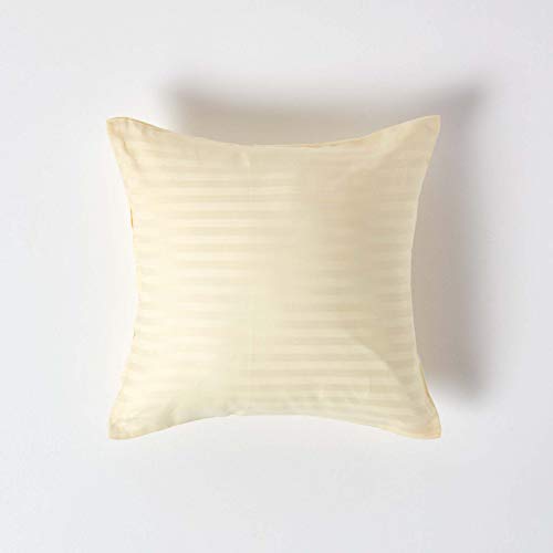 HOMESCAPES Pastel Yellow Pure Egyptian Cotton Euro Size Pillowcase 40 x 40 cm 330 TC 500 Thread Count Percale Equivalent Satin Stripe Pillow Case with Zip