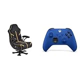 X-Rocker Olympus 4.1 Chaise Gaming, Enceintes sans Fil et Bluetooth pour Jeux Vidéo, Simili Cuir – Noir et Or & Manette Xbox Bleue sans Fil - Shock Blue