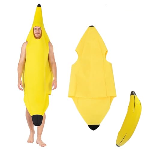 SYTTNUM Funny Banana costume para adultos, divertido disfarce de banana, festa disfarces funky, bananas insufláveis 60 cm frutas fato bodysuit disfarce de carnaval para festa cosplay