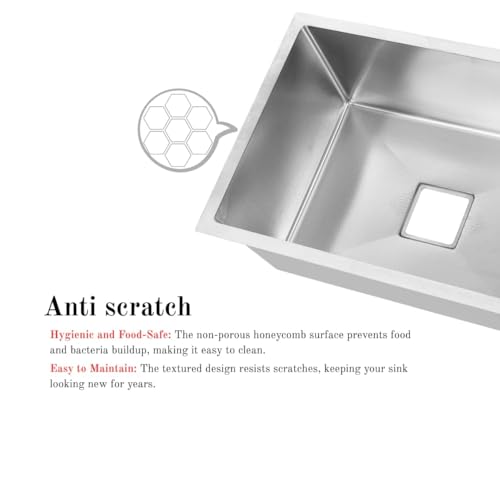 Image of CROCODILE 24x18 Inch 304 Grade Honeycomb Embossed Anti Scratch Stainless Steel Handmade Kitchen Sink | Single Bowl, Heavy Duty, Anti-Rust, Sound-Dampening Sink for Modern Kitchens