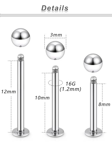 Yaalozei 20G 16G 14G 12G Lip Labret Medusa Monroe Rings Studs Surgical Steel Tragus Helix Cartilage Earring Stud Rings Piercing Jewelry Bar Length 8mm 10mm 12mm Mix Color 18PCS3