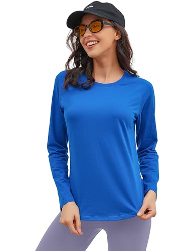 MathCat Camisetas femininas de manga comprida para treino, manga comprida, de algodão pima, camiseta