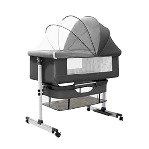 3 in 1 Baby Crib, Baby Cradle, Baby Bassinet, Baby Cot, Bedside Sleeper, Travel Cot, with Mattress and Changing Table, Folding, Adjustable, Rocking, Portable Crib, Mosquito Net and Wheels New