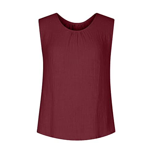 Blusa de caimento solto para meninas outono verão roupas sem mangas linho algodão gola redonda modes