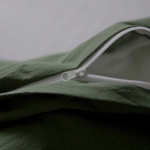 Mixinni MX022 STYLE7-Q 3 Pieces Green Duvet Cover Set Queen Size Army Green Bedding 100% Natural Washed Cotton 1 Duvet Cover 2 Pillowcases Ultra Soft thumb #5