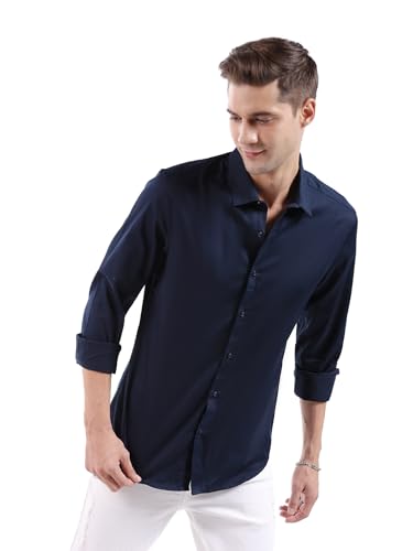 Image of The Indian Garage Co Men Regular Fit Solid Full Sleeves Spread Collar Formal Shirt