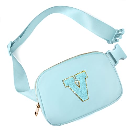 Image of Gitus Gifts for 8 9 10 11 12 Year Old Girls Belt Bag Fanny Pack Crossbody Bags with Initial Letter Patch Cute Stuff Birthday Gifts for Teen Girls Women Personalized Trend Stuff (Icing Blue-V)