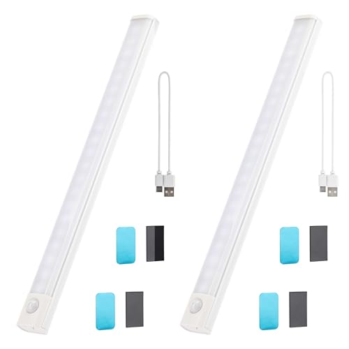 Luci LED da Armadio con Sensore di Movimento – 2 Pezzi – Bianco Freddo 5000K – USB Ricaricabile – Luce Indiretta Antiabbagliamento – Con Magneti Potenziati e Adesivi Rinforzati – Ideali per Interni, C