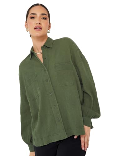 Image of Styli Women Drop Shoulder Crepe Oversized Shirt | Stylish Casual Shirt for Women | Comfortable Tops | Perfect for Office, Travel & Daily Outfits