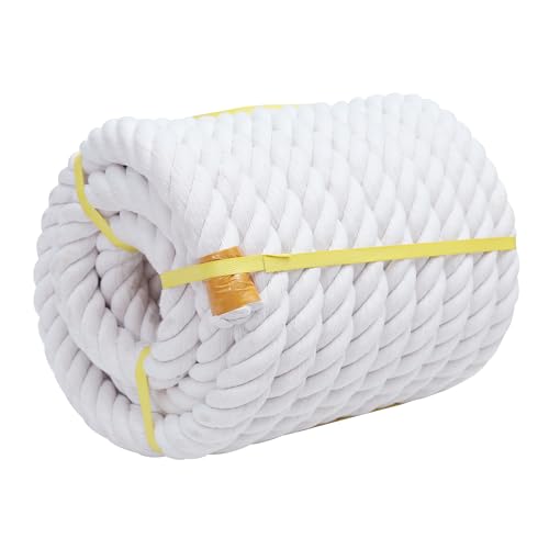 White Cotton Rope 2 in x 25ft Natural Twisted Available as Used for Tug of War Navigation Fitness and Making Handicrafts etc