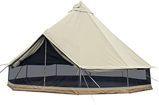 KingCamp Khan Glamping Tent Heavy Duty Waterproof 16.4ft Oversize Space Luxury Outdoor Canvas Bell Tent w/Stove Jack for 6/8 Person Family Camping All Seasons Breathable Cotton Canvas Yurt Tent