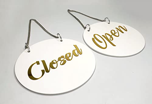 Vertical Root Inc OPEN CLOSE Door Sign-Premium Double Sided White Gold Hanging Acrylic Signage.High Visibility, Modern Design.For Shops,Offices,Salons,Cafes Boutiques, Restaurants & Workspaces