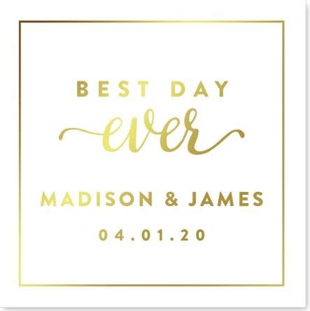 Andaz Press Personalized Square Wedding Favor Gift Labels Stickers, Metallic Gold Ink, Best Day Ever, 40-Pack, Custom Made Any Name