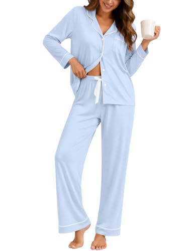 Image of ZMJ Womens Pajamas Sets 2 Piece Long Sleeve and Pant Pj Sets Button Up Sleepwear