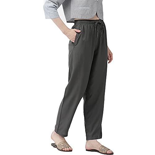 Image of GO COLORS Women Solid Mid Rise Relaxed Fit Viscose Casual Pants