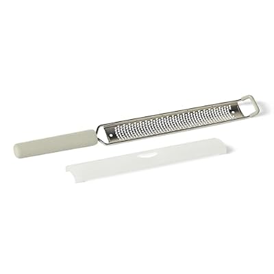 Amazon Basics Zester and Grater Tool, Stainless Steel, Rust-Resistant, Non-Slip Soft Grip Handle, Dishwasher-Safe, Linen Gray
