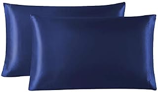 Love's cabin Silk Satin Pillowcase for Hair and Skin (Navy Blue, 20x26 inches)