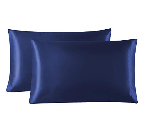 Love's cabin Silk Satin Pillowcase for Hair and Skin (Navy Blue, 20x26 inches)
