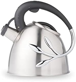 Everyday Solutions Vine Series Whistling Tea Kettle - Brushed Stainless Steel Construction - Ergonomically Designed Handle - Stove Top Kettle and Tea Kettle - 2 Quart Capacity