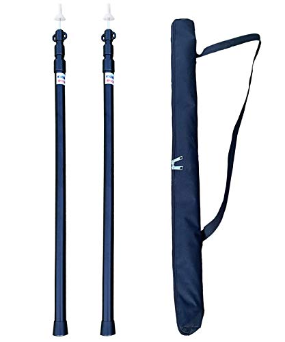 アルミテントポール タープポール 伸縮式 スライド式 ワンタッチ 組立不要 0.9m-2.8m 2本セット 収納付き (2.3mブラック2本セット)