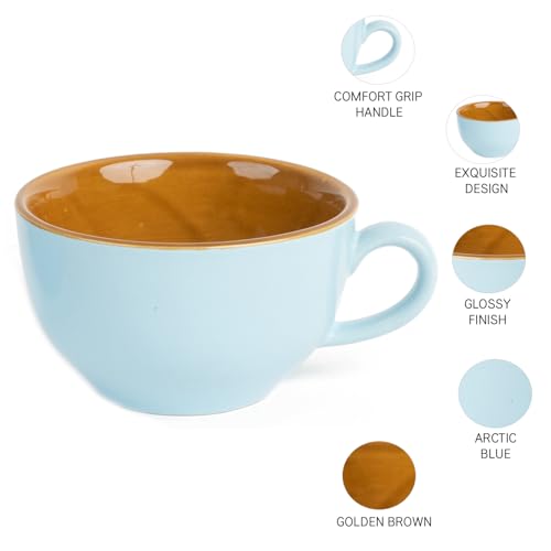 Image of Bodhi House Ceramic Coffee Wide Large Mug with Handle - Set of 1, 350Ml Glossy Finish | Bone Ash Free & Microwave Safe | for Cappuccino, Latte, Green Tea - Arctic Blue