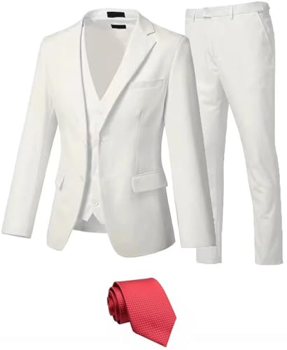 Yanlu 3-Piece Suits for Men Wedding Tuxedos Ivory Groomsmen Suits 3 Pieces Prom Blazer Vest Pant Slim Fit-4438