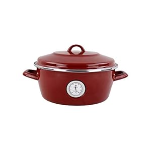 Dutch Oven Magefesa granaatrood, 26 cm, gemaakt in Spanje, geëmailleerd staal, met geïntegreerde thermometer en anti-aanbaklaag, speciaal beslag en deksel voor oven.