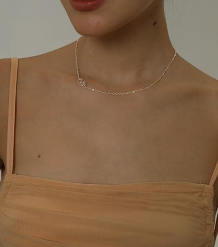 Silver Necklace for Women, Dainty Sideways Letter Necklace Sterling Silver Initial Necklace Cute Name Necklace Personalized Simple Silver Choker Necklaces for Women Trendy Jewelry Gifts4