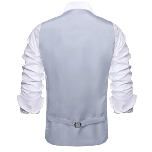 Image of Hi-Tie Men's Formal Suit Vest Solid Fit Vest for Men 3 Pockets V Neck Waistcoat Business Wedding Casual