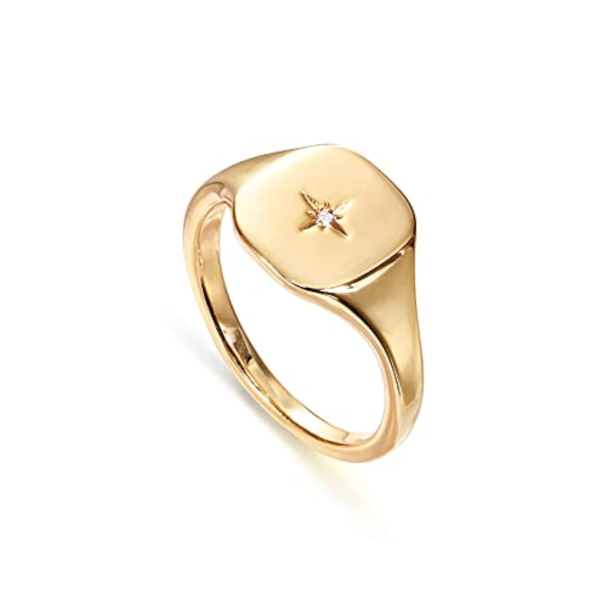 Women's 14K Gold Plated Engraved North Star Signet Ring