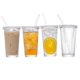 Gcroet 4pcs Glas Becher mit Stroh und Deckel, 380 ml gerippter Glas Becher mit Flaschenbürste, Trinkbecher für Saft, Milch, Kaffee, Joghurt, Cocktail.