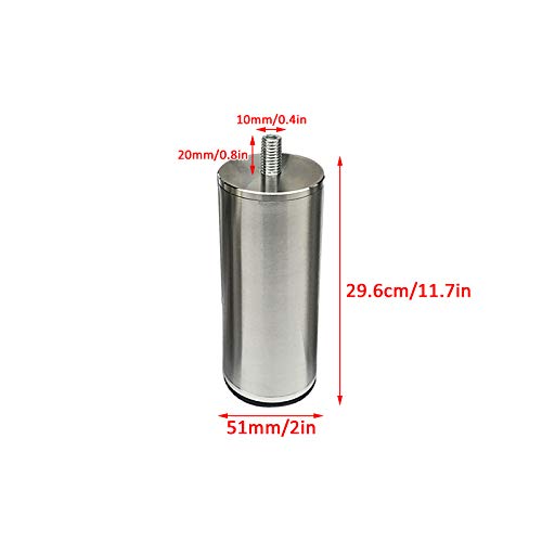 M10 - Patas de acero inoxidable cepillado para muebles, 4 unidades, antideslizantes, de metal, para sofá, cama, cocina y baño, soportes de mesa de vidrio