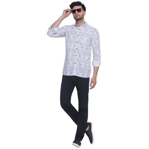 Image of Veera Paridhaan Sanganeri Printed Shirt for Men (White, Size: Free)