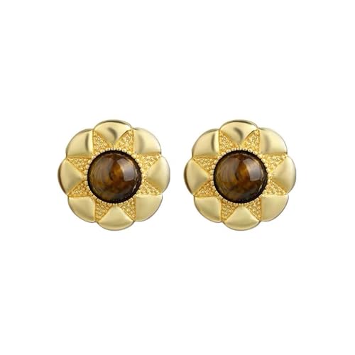 Boucles d'oreilles argent S925 femme rondes marron jaune style yoga