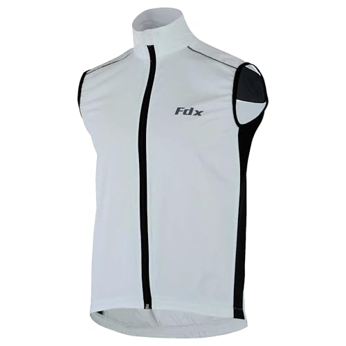 FDX Herren Radweste leicht atmungsaktiv ärmellos reflektierend winddicht wasserabweisend Fahrradjacke Laufen Mountainbike Wandern Fitness Outdoor Sportbekleidung (White-XXL)
