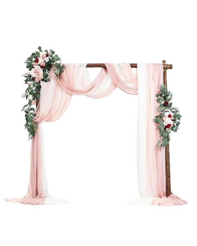 VEVOR Kit de Arco de Flores Artificiales Rosas para Bodas, con Cortinas, 2 Piezas de Arreglos Florales, 3 Piezas de Cortinas Transparentes, para Ramos de Ceremonia, Decoración de Fondo de Recepción